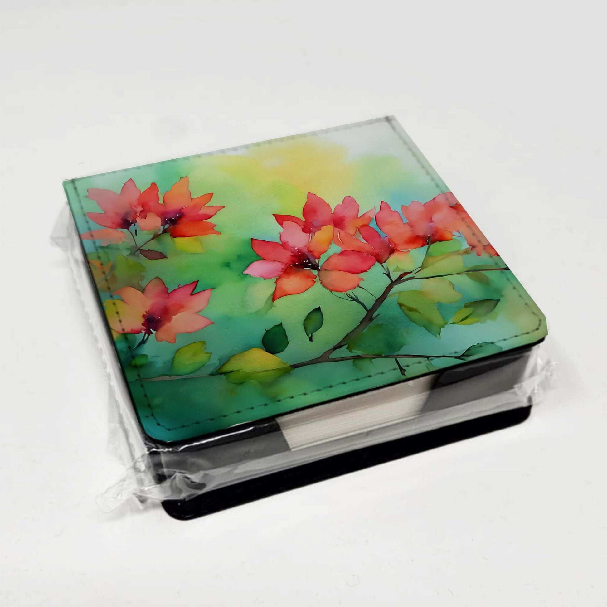 Missouri Hawthorns in Watercolor PU Leather Note Paper Holder with Artist-Designed Cover, Desk Accessory, Office Gift