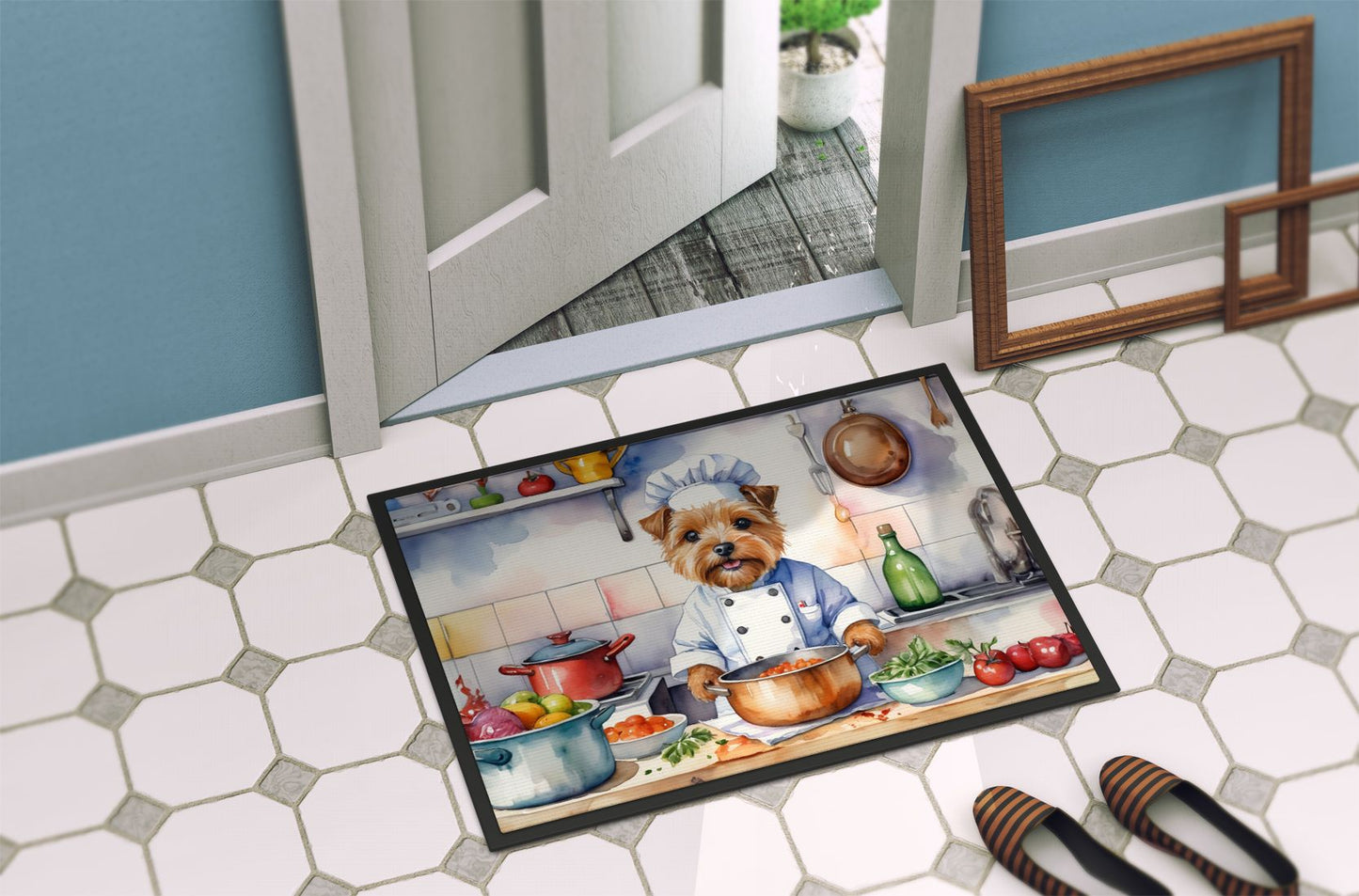 Norfolk Terrier The Chef Doormat Front Door Mat Indoor Outdoor Rugs for Entryway, Non Slip Washable Low Pile, 24H X 36W