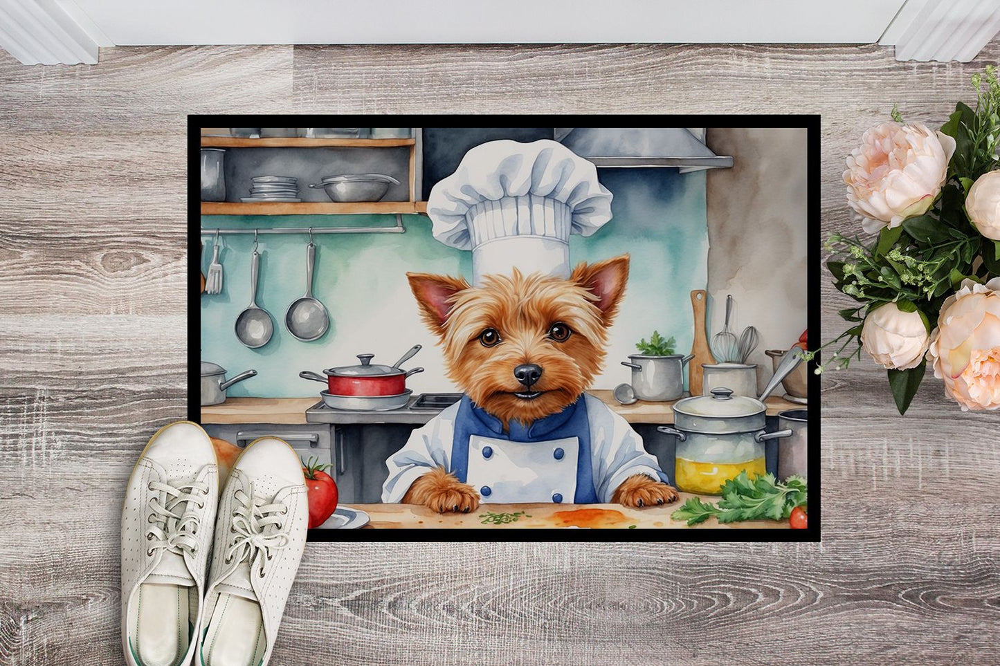 Australian Terrier The Chef Doormat Front Door Mat Indoor Outdoor Rugs for Entryway, Non Slip Washable Low Pile, 24H X 36W