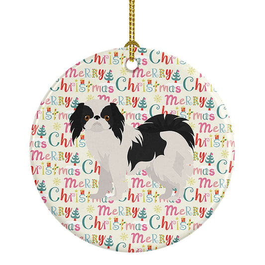 Japanese Chin #2 Merry Christmas Ceramic Ornament Christmas Tree Hanging Decorations for Home Christmas Holiday, Party, Gift, 3 in, Multicolor