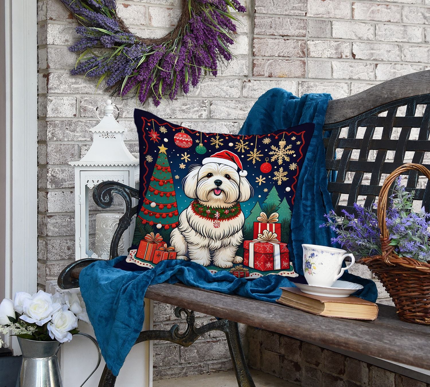 Coton De Tulear Christmas Throw Pillow Machine Washable, Indoor Outdoor Decorative Pillow for Couch, Bed or Patio, 18Hx18W