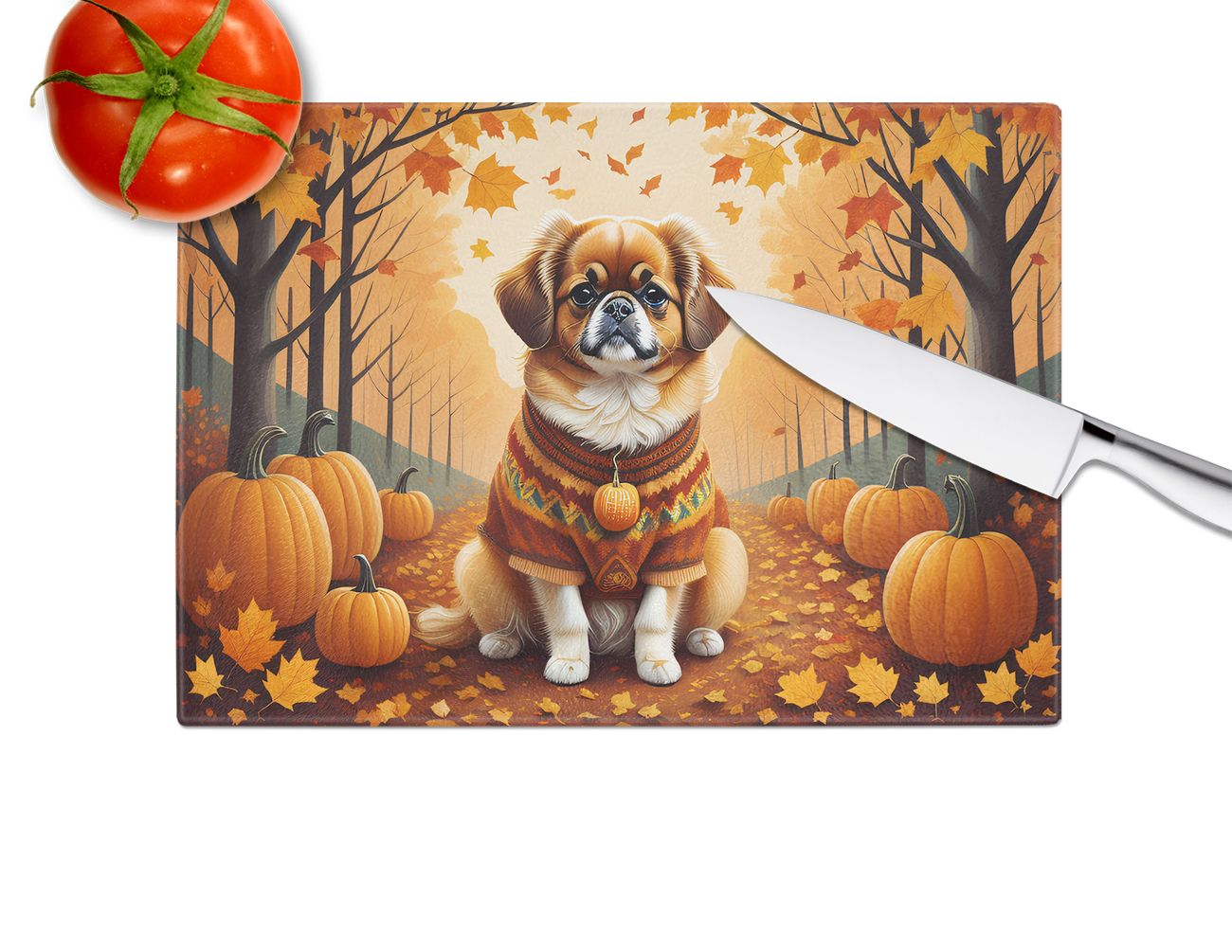 NEW Tibetan Spaniel Fall Glass Cutting Board Decorative Tempered Glass Kitchen Cutting and Serving Board Large Size Chopping Board
