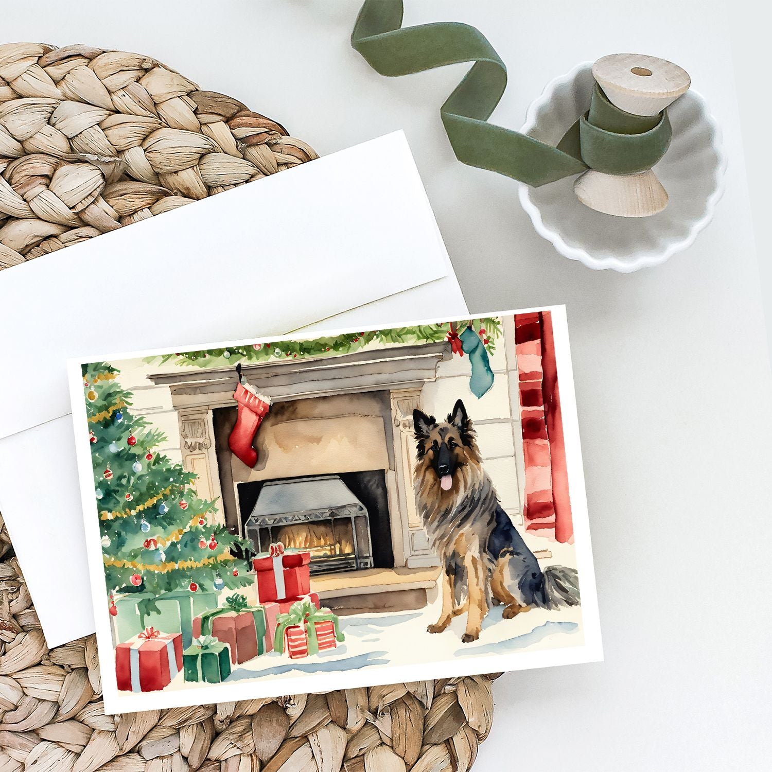 Belgian Tervuren Christmas Greeting Cards Pack of 8 Blank Cards with Envelopes Whimsical A7 Size 5x7 Blank Note Cards
