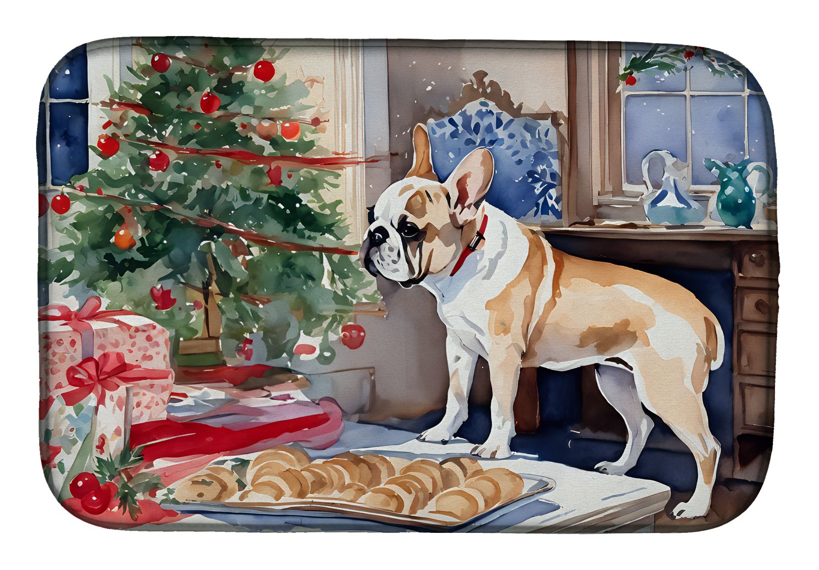 French Bulldog Christmas Cookies Dish Drying Mat Absorbent Dish Drying Mat Pad for Kitchen Counter Dish Drainer Mat for Countertop, 14 x 21", Multicolor