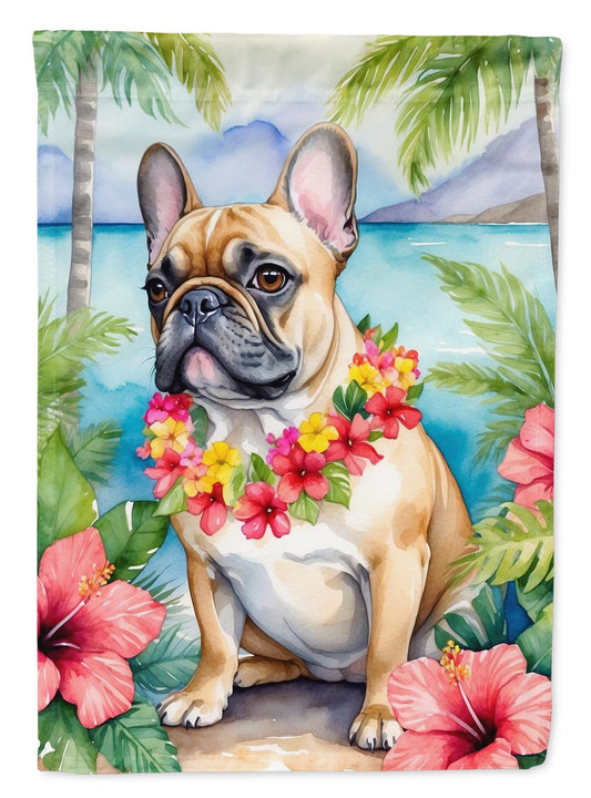 French Bulldog Luau House Flag Large Porch Sleeve Pole Decorative Outside Yard Banner Artwork Wall Hanging, Polyester, House Size, Multicolor