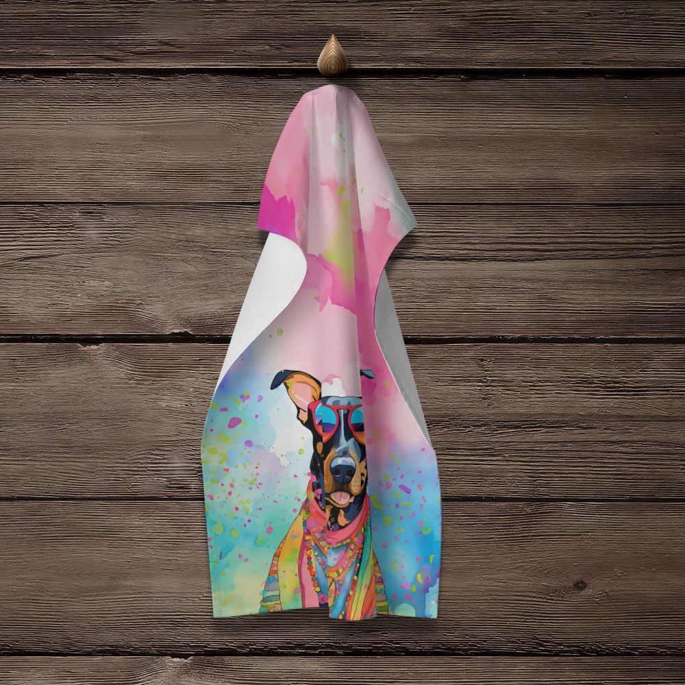 Doberman Pinscher Hippie Dawg Kitchen Towel Dish Cloths Guest Hand Towel Decorative Bathroom Towel for Face,Tea, Dishcloth, Kitchen and Bath