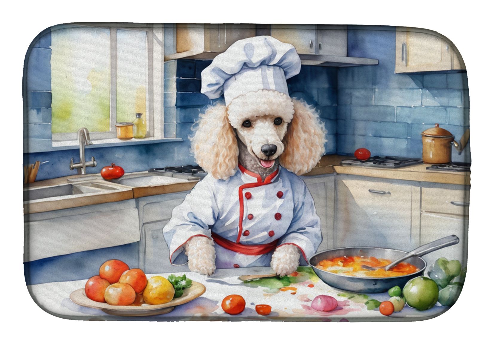 White Poodle The Chef Dish Drying Mat Absorbent Dish Drying Mat Pad for Kitchen Counter Dish Drainer Mat for Countertop, 14 x 21", Multicolor