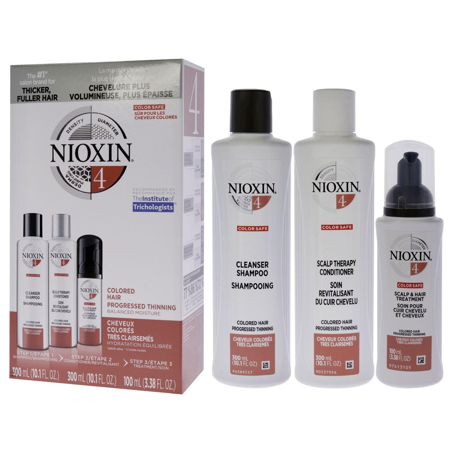 System 4 Kit by Nioxin for Unisex - 3 Pc 10.1oz Color Safe Cleanser Shampoo, 10.1 oz Color Safe Scalp Therapy Conditioner, 1Liter Color Safe Scalp and Hair Treatment