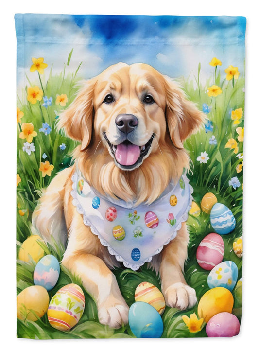 Golden Retriever Easter Egg Hunt House Flag Large Porch Sleeve Pole Decorative Outside Yard Banner Artwork Wall Hanging, Polyester, House Size, Multicolor