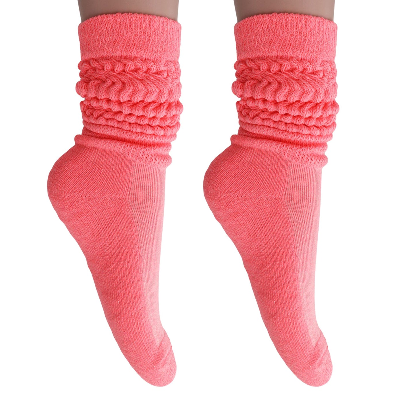 Women's Extra Long Slouch Scrunch Socks Knee High, Cotton Blend, Pack of 2, Fits Shoe Sizes 5-10, 80s Style, 28 Colors