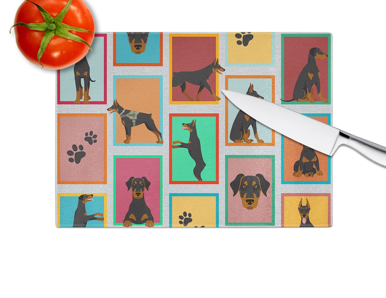 NEW Lots of Doberman Pinscher Glass Cutting Board Decorative Tempered Glass Kitchen Cutting and Serving Board Large Size Chopping Board