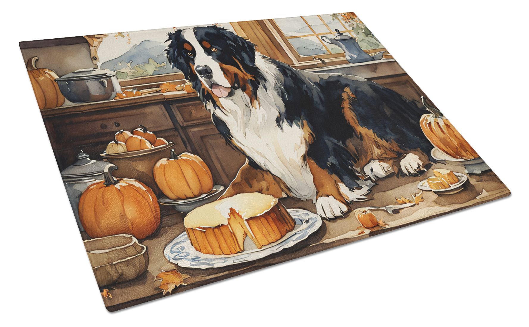 NEW Bernese Mountain Dog Fall Kitchen Pumpkins Glass Cutting Board Decorative Tempered Glass Kitchen Cutting and Serving Board Large Size Chopping Board