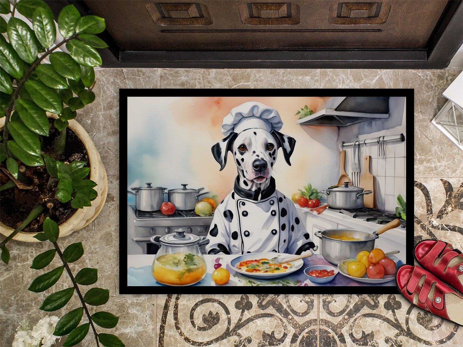 NEW Dalmatian The Chef Doormat Front Door Mat Indoor Outdoor Rugs for Entryway, Non Slip Washable Low Pile, 18H X 27W