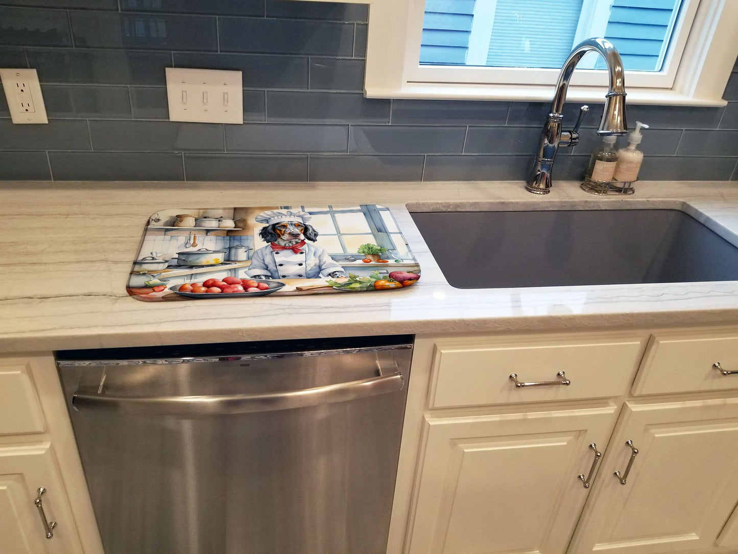 English Setter The Chef Dish Drying Mat Absorbent Dish Drying Mat Pad for Kitchen Counter Dish Drainer Mat for Countertop, 14 x 21", Multicolor