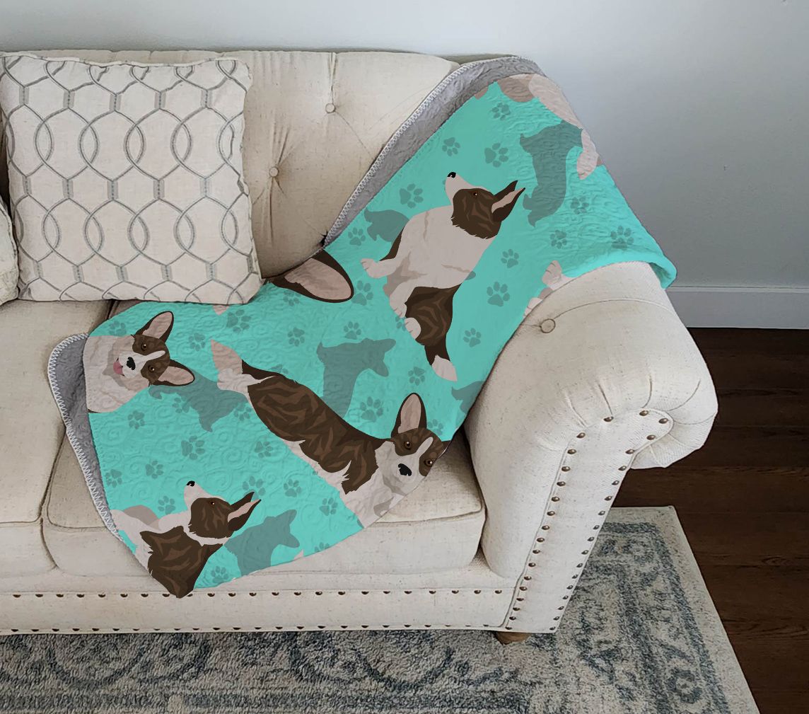 Brindle Cardigan Corgi Quilted Blanket 50x60 Artwork Pattern Quilted Throw Blanket for Bed, Couch, Sofa, Soft and Lightweight