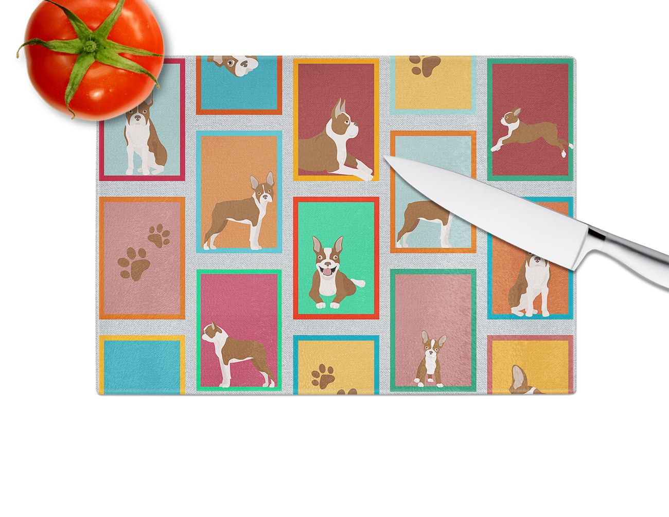 NEW Lots of Red Boston Terrier Glass Cutting Board Decorative Tempered Glass Kitchen Cutting and Serving Board Large Size Chopping Board