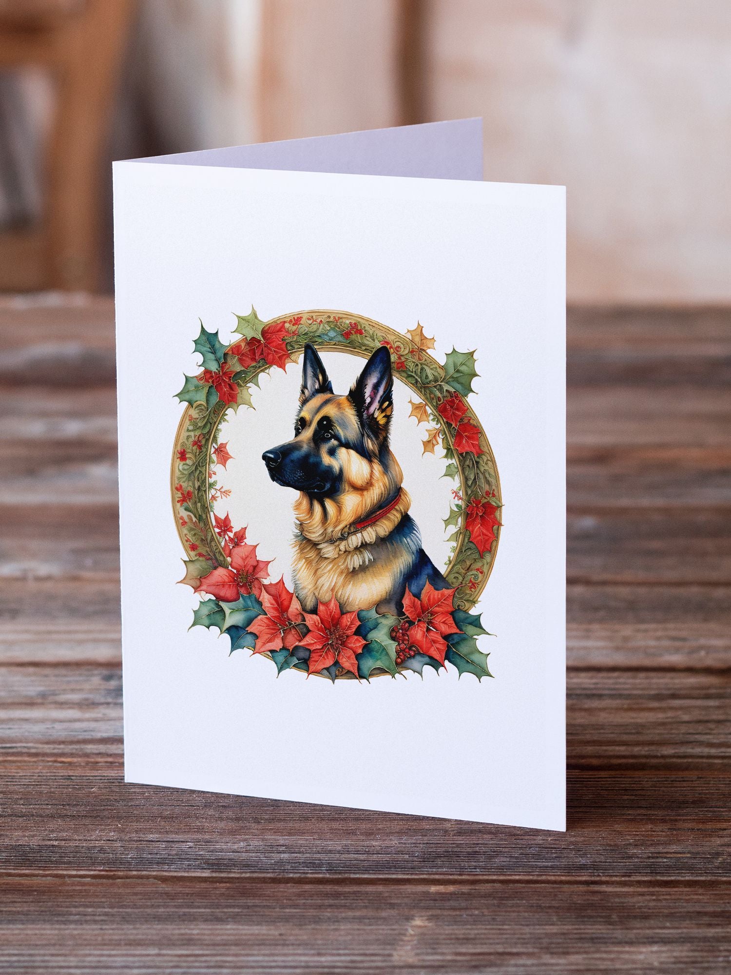 German Shepherd Christmas Flowers Greeting Cards Pack of 8 Blank Cards with Envelopes Whimsical A7 Size 5x7 Blank Note Cards