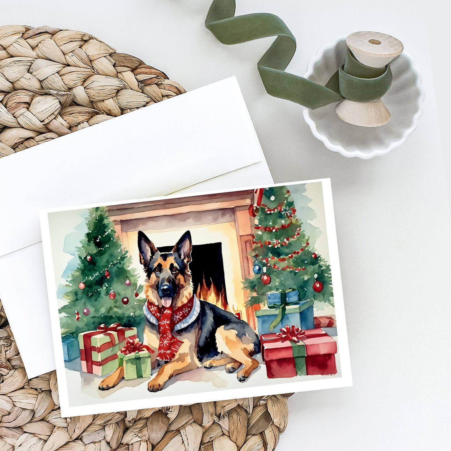 German Shepherd Cozy Christmas Greeting Cards Pack of 8 Blank Cards with Envelopes Whimsical A7 Size 5x7 Blank Note Cards
