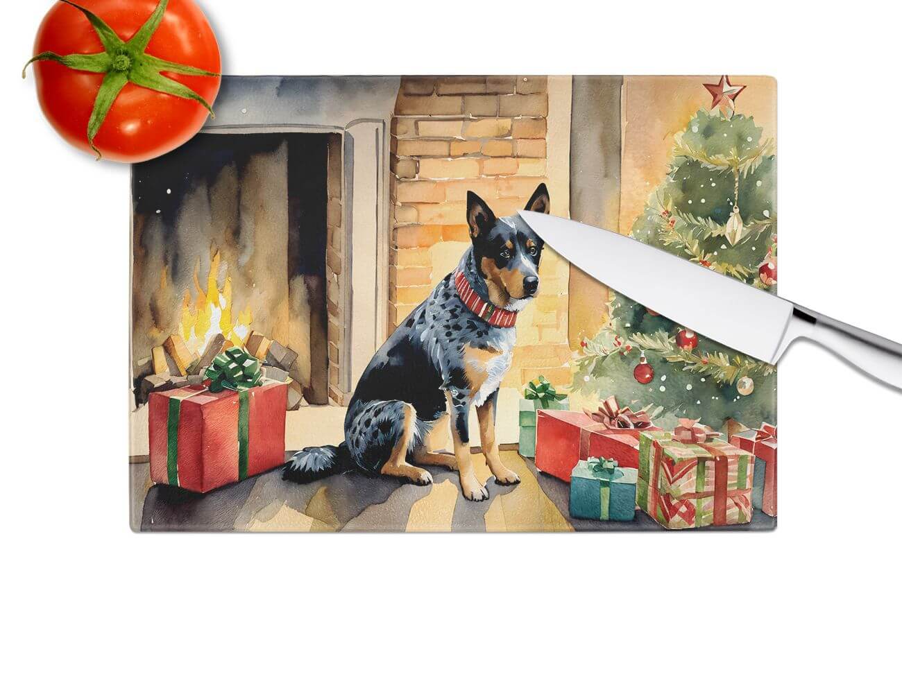 NEW Australian Cattle Dog Cozy Christmas Glass Cutting Board Decorative Tempered Glass Kitchen Cutting and Serving Board Large Size Chopping Board