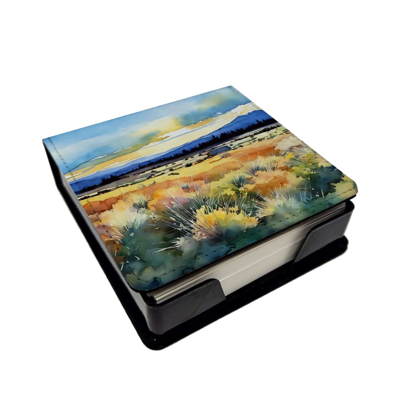 Nevada Sagebrush in Watercolor PU Leather Note Paper Holder with Artist-Designed Cover, Desk Accessory, Office Gift