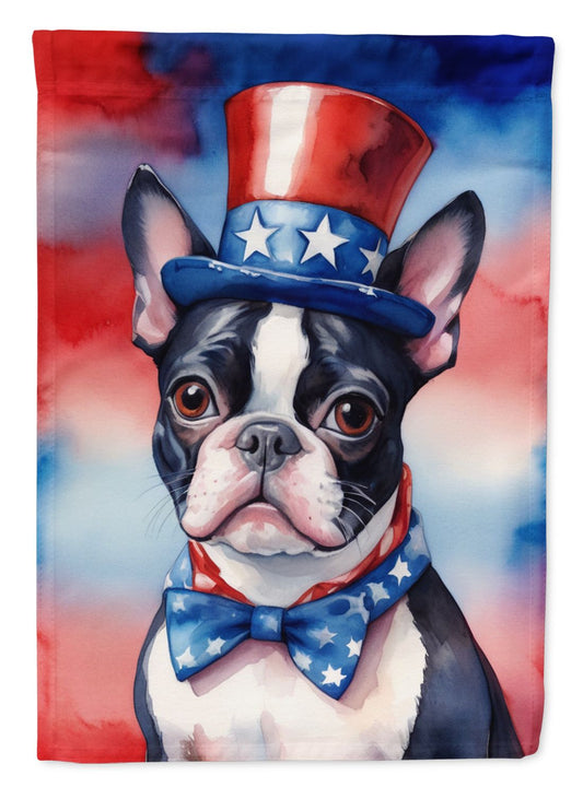 Boston Terrier Patriotic American House Flag Large Porch Sleeve Pole Decorative Outside Yard Banner Artwork Wall Hanging, Polyester, House Size, Multicolor