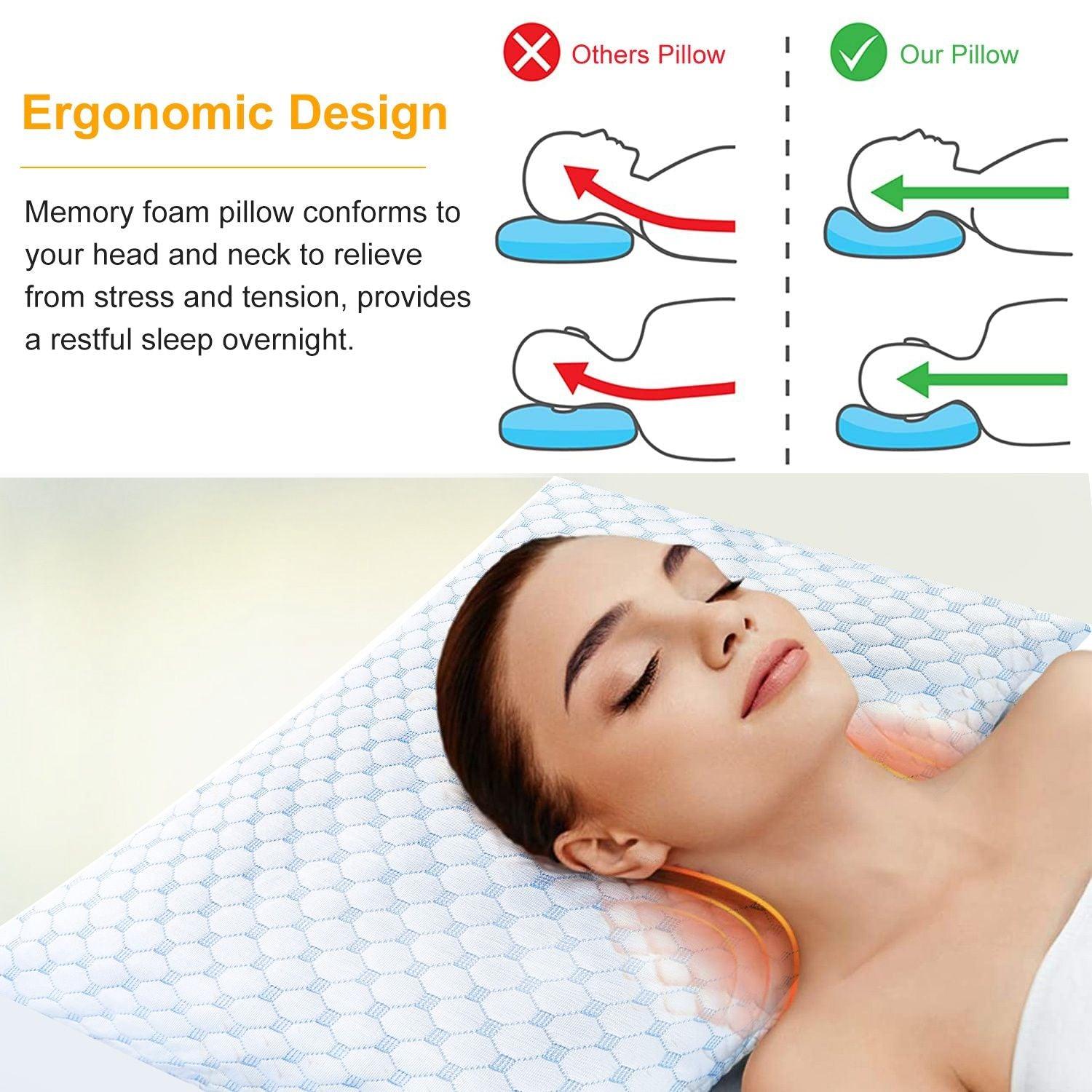 Cooling Memory Foam Pillow Ventilated Soft Bed Pillow w/ Cooling Gel Infused Memory Foam 2Pcs Queen Size - Clothes For Her Online Store
