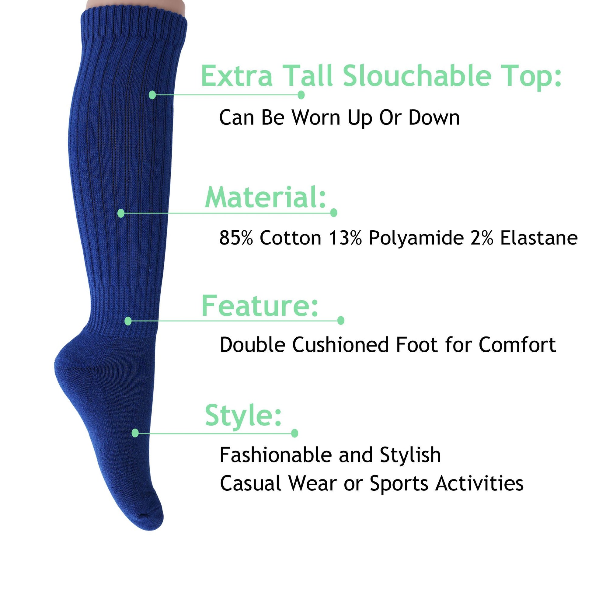 Slouch Socks for Women Extra Long Heavy Slouchy Scrunch Cotton Socks 1 Pair Shoe Size 5 to 10