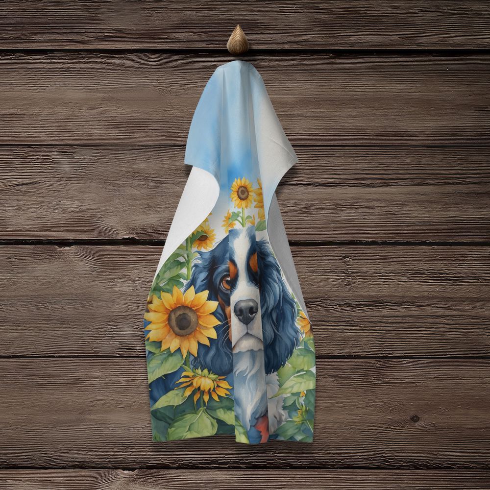 Cavalier Spaniel in Sunflowers Kitchen Towel Dish Cloths Guest Hand Towel Decorative Bathroom Towel for Face,Tea, Dishcloth, Kitchen and Bath