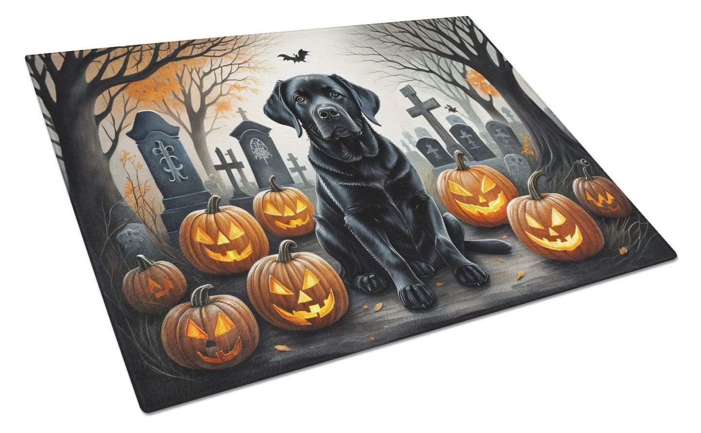 NEW Black Labrador Retriever Spooky Halloween Glass Cutting Board Decorative Tempered Glass Kitchen Cutting and Serving Board Large Size Chopping Board