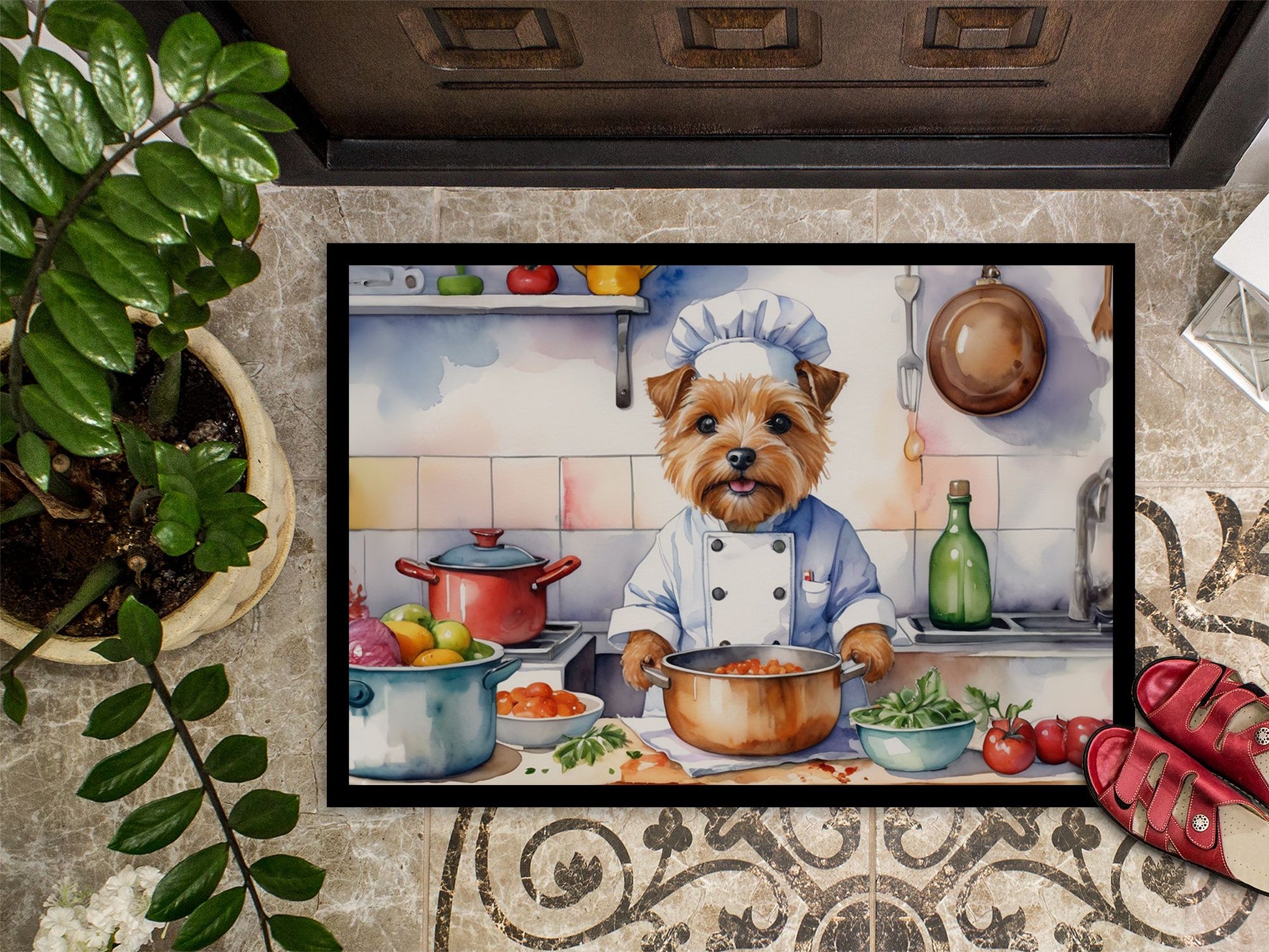 Norfolk Terrier The Chef Doormat Front Door Mat Indoor Outdoor Rugs for Entryway, Non Slip Washable Low Pile, 24H X 36W