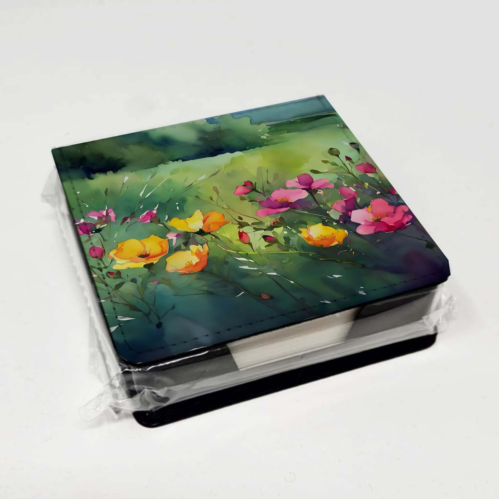 North Dakota Wild Prairie Roses in Watercolor PU Leather Note Paper Holder with Artist-Designed Cover, Desk Accessory, Office Gift