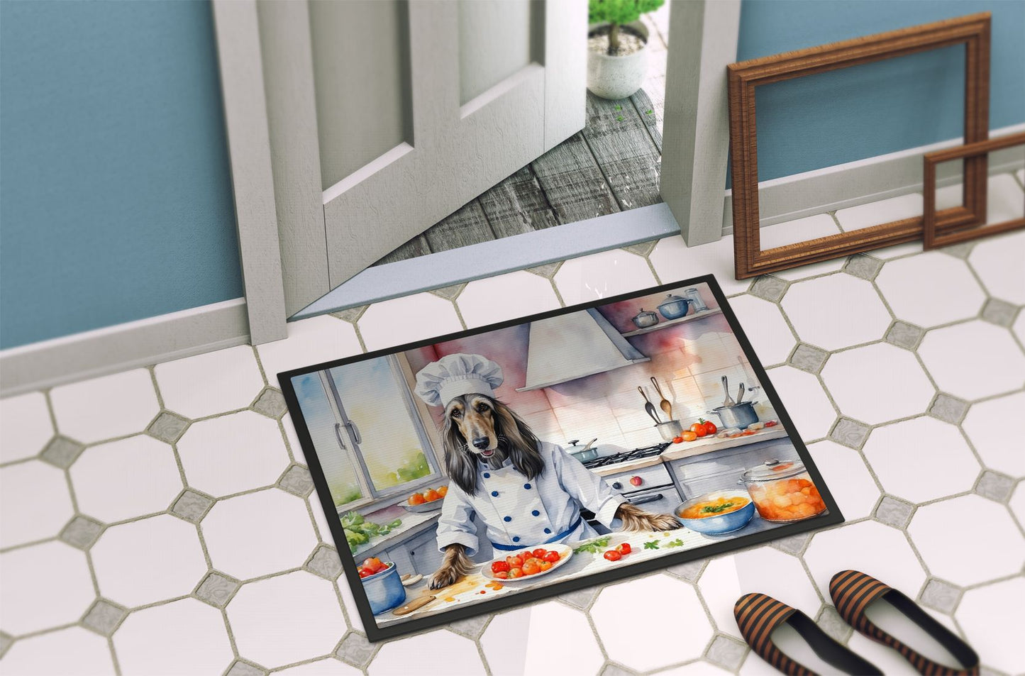 Afghan Hound The Chef Doormat Front Door Mat Indoor Outdoor Rugs for Entryway, Non Slip Washable Low Pile, 24H X 36W