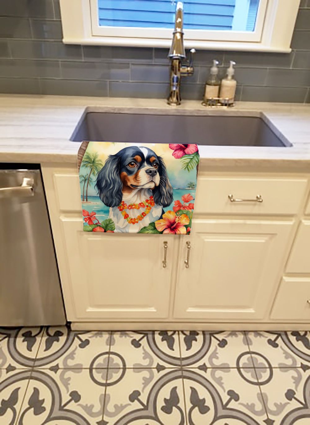 Cavalier Spaniel Luau Kitchen Towel Dish Cloths Guest Hand Towel Decorative Bathroom Towel for Face,Tea, Dishcloth, Kitchen and Bath