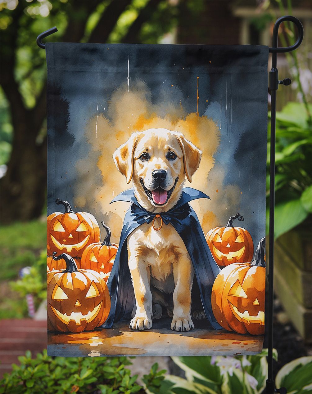 Yellow Labrador Retriever Puppy Halloween Garden Flag Mailbox Flag Decorative Yard Flag Banner Outside Patio Artwork Yard Flower Beds, Garden Size, Multicolor