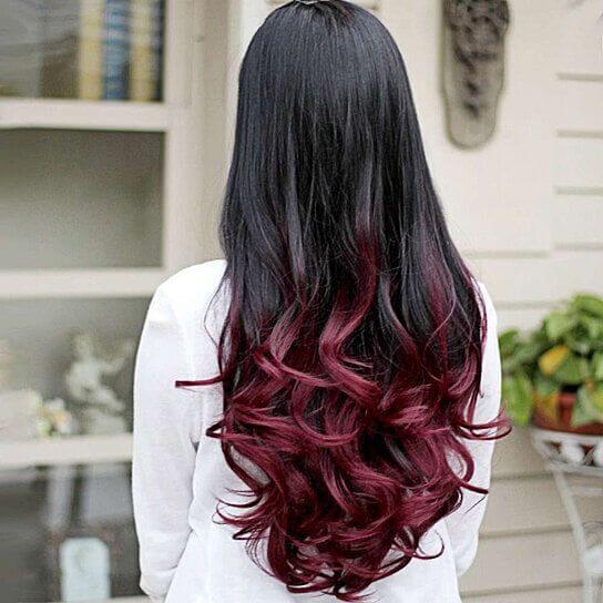 Women Big Wave Long Curly Wavy Gradient Color Ombre Three-forth Full Hair Wig - Clothes For Her Online Store