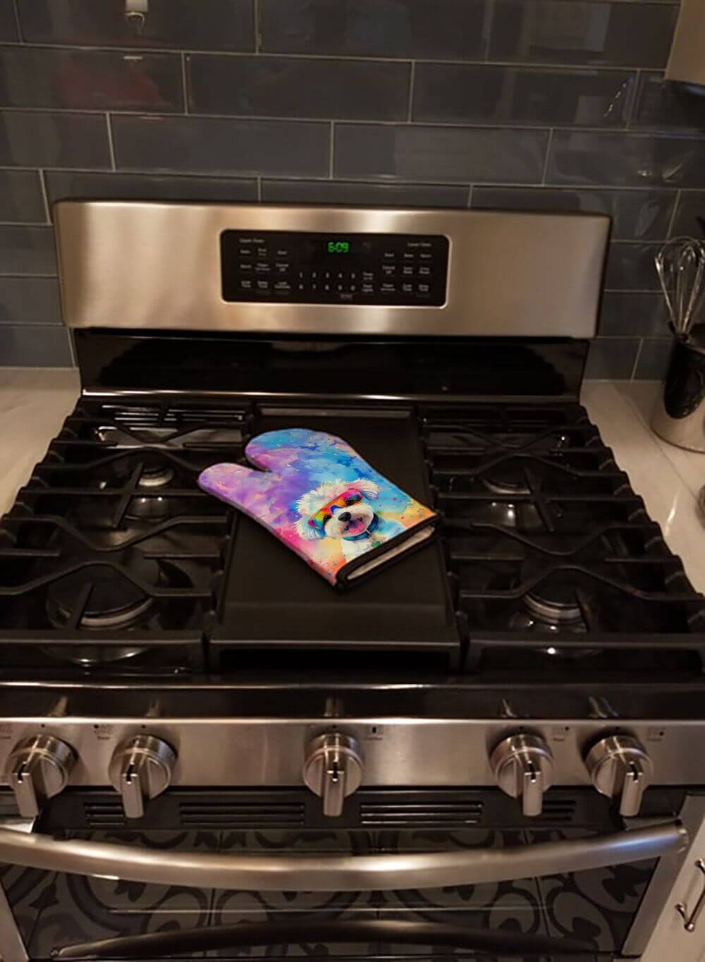 Bichon Frise Hippie Dawg Oven Mitt Heat Resistant Thick Oven Mitt for Hot Pans and Oven, Kitchen Mitt Protect Hands, Cooking Baking Glove