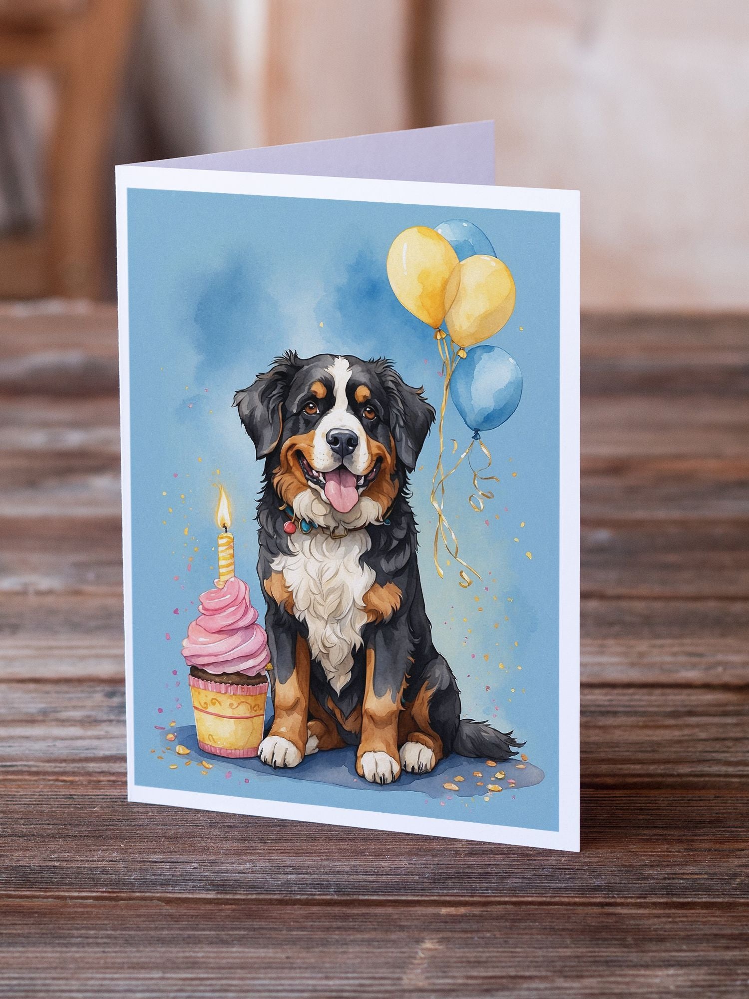 Bernese Mountain Dog Happy Birthday Greeting Cards Pack of 8 Blank Cards with Envelopes Whimsical A7 Size 5x7 Blank Note Cards