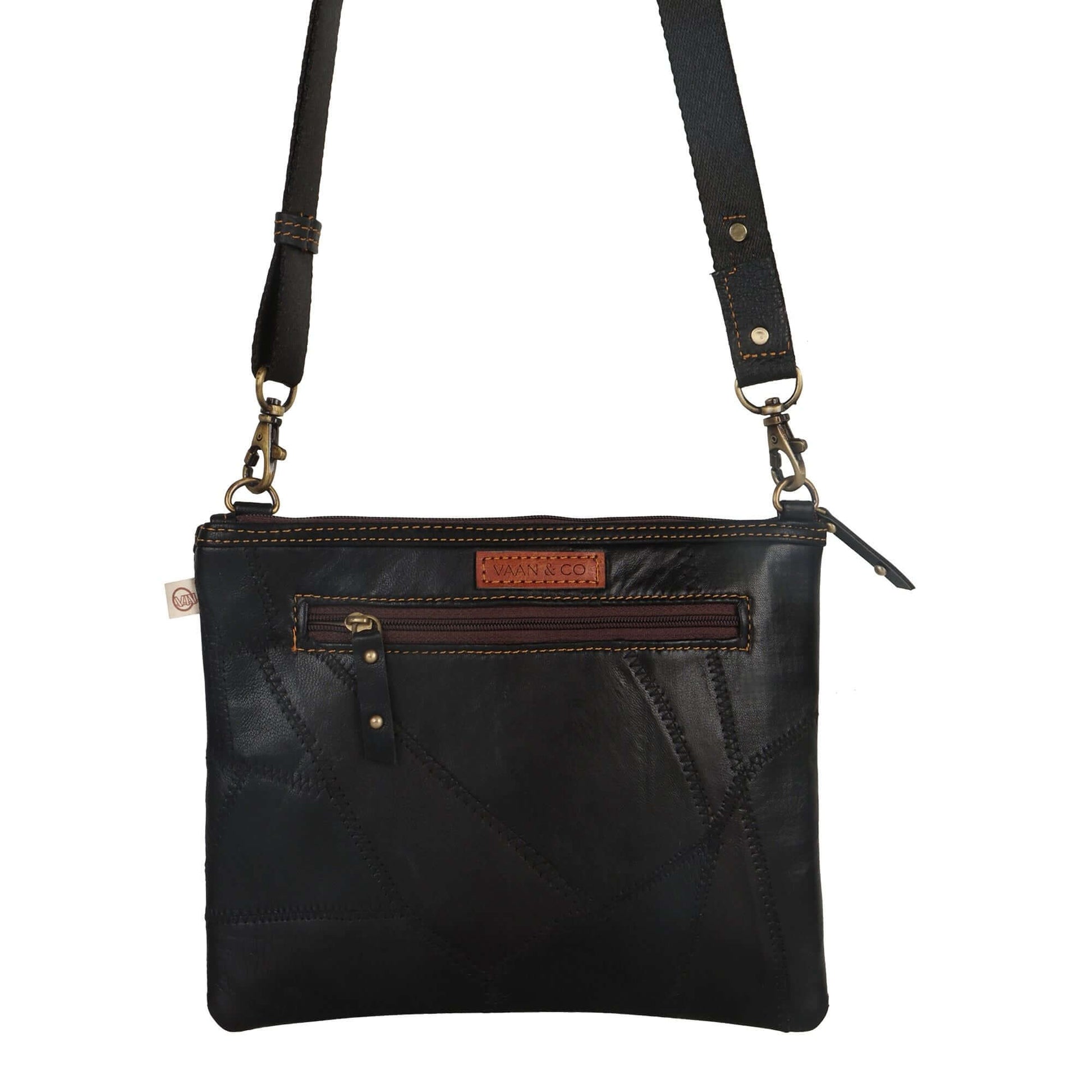 Grayson Wide Crossbody made with upcycled leather + premium vegan leather w/ stylish slanted Front Pocket