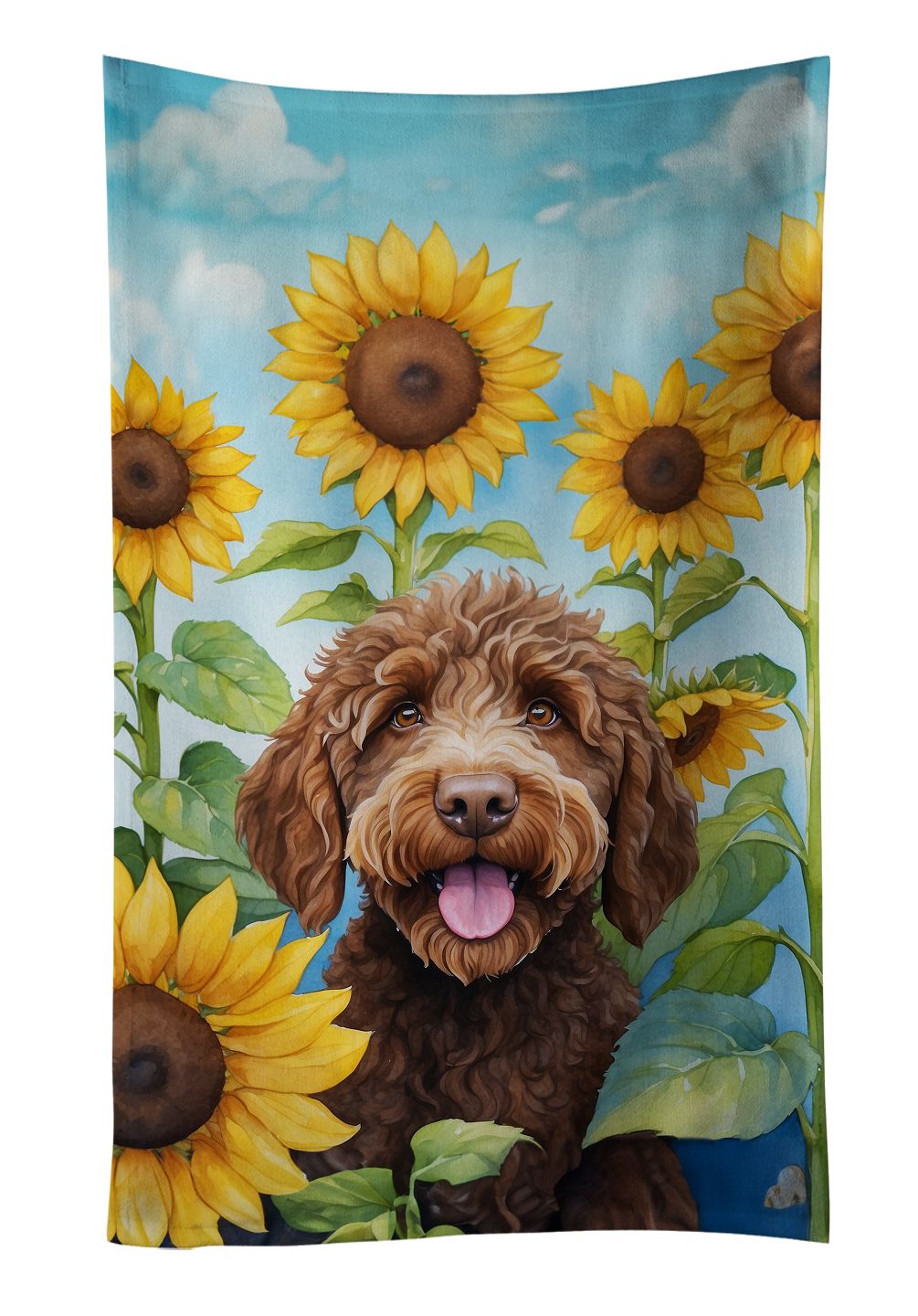 Labradoodle in Sunflowers Kitchen Towel Dish Cloths Guest Hand Towel Decorative Bathroom Towel for Face,Tea, Dishcloth, Kitchen and Bath