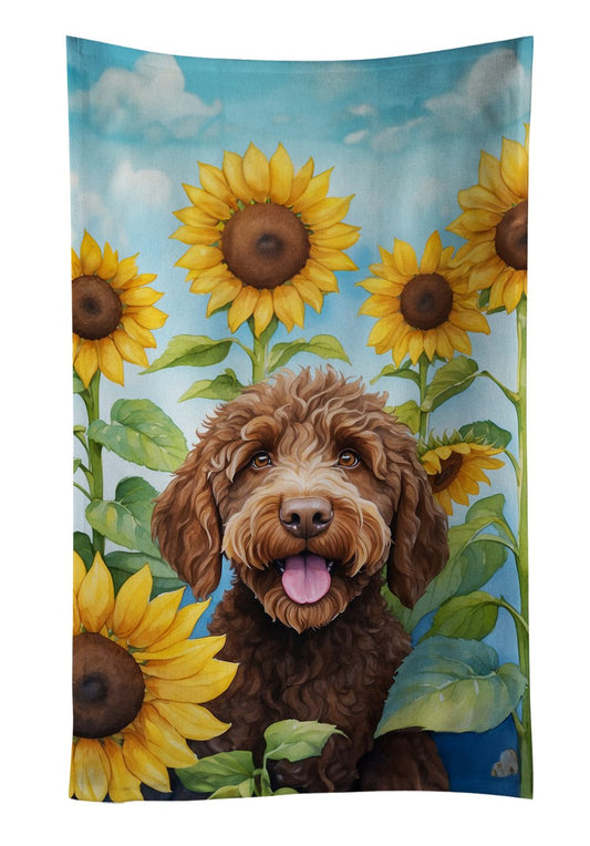 Labradoodle in Sunflowers Kitchen Towel Dish Cloths Guest Hand Towel Decorative Bathroom Towel for Face,Tea, Dishcloth, Kitchen and Bath