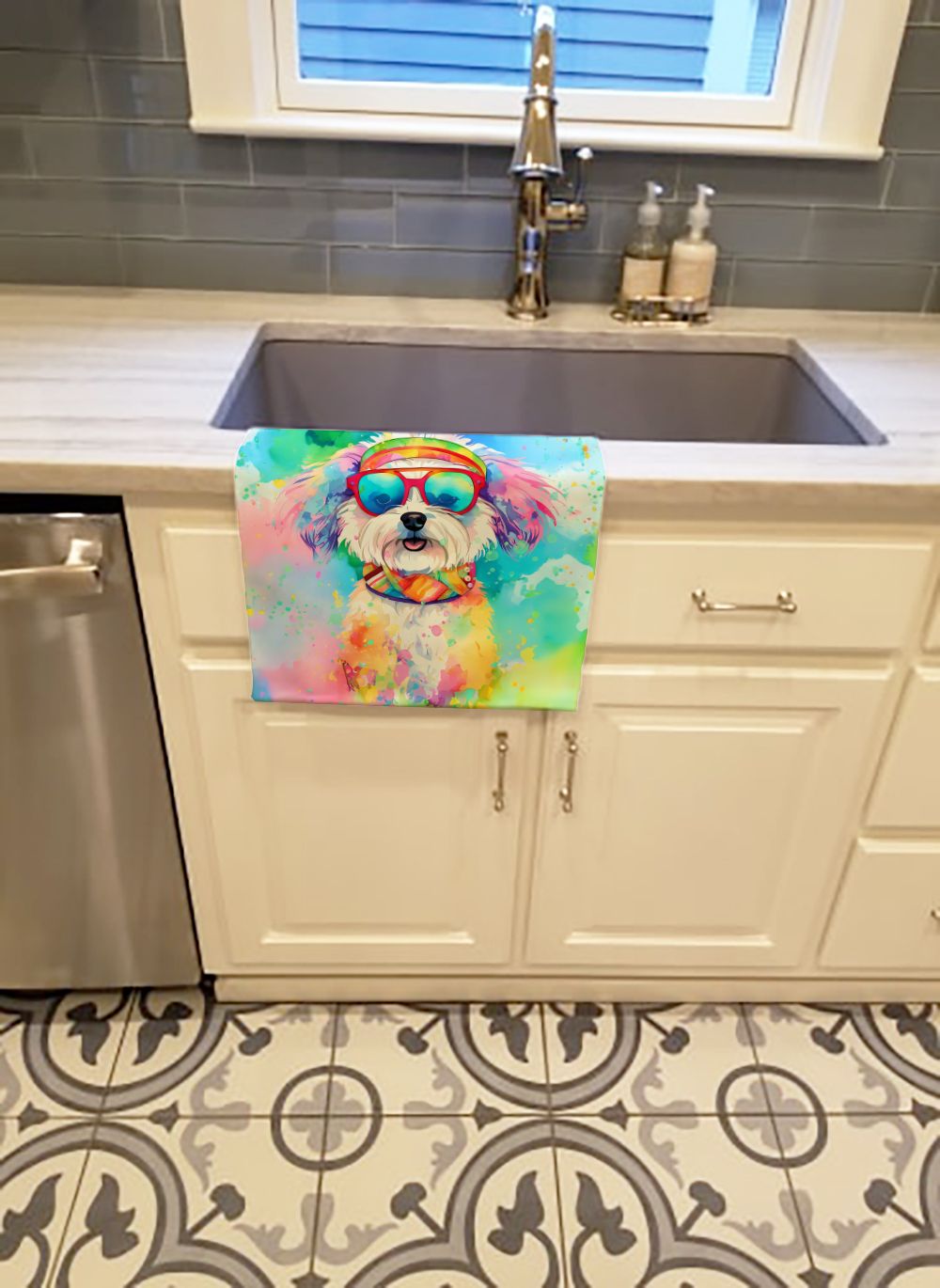 Bichon Frise Hippie Dawg Kitchen Towel Dish Cloths Guest Hand Towel Decorative Bathroom Towel for Face,Tea, Dishcloth, Kitchen and Bath