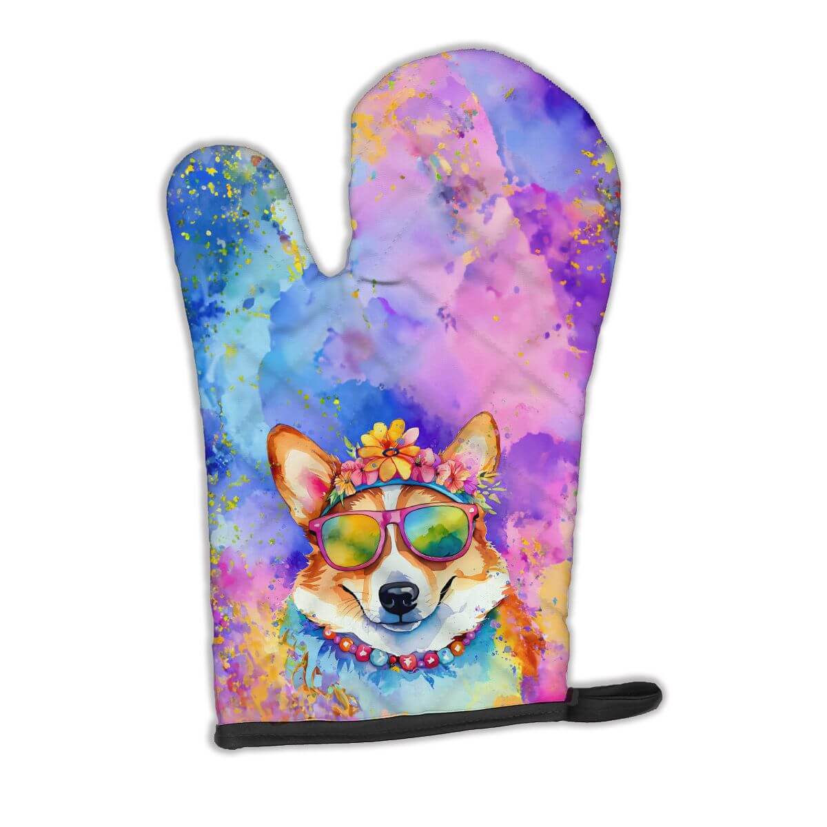 Corgi Hippie Dawg Oven Mitt Heat Resistant Thick Oven Mitt for Hot Pans and Oven, Kitchen Mitt Protect Hands, Cooking Baking Glove