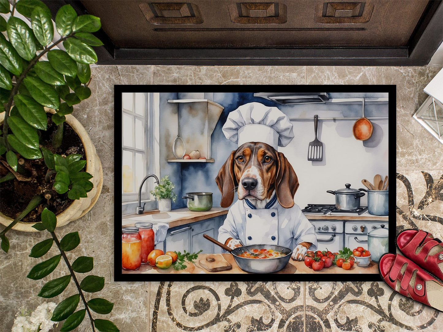NEW American English Coonhound The Chef Doormat Front Door Mat Indoor Outdoor Rugs for Entryway, Non Slip Washable Low Pile, 18H X 27W