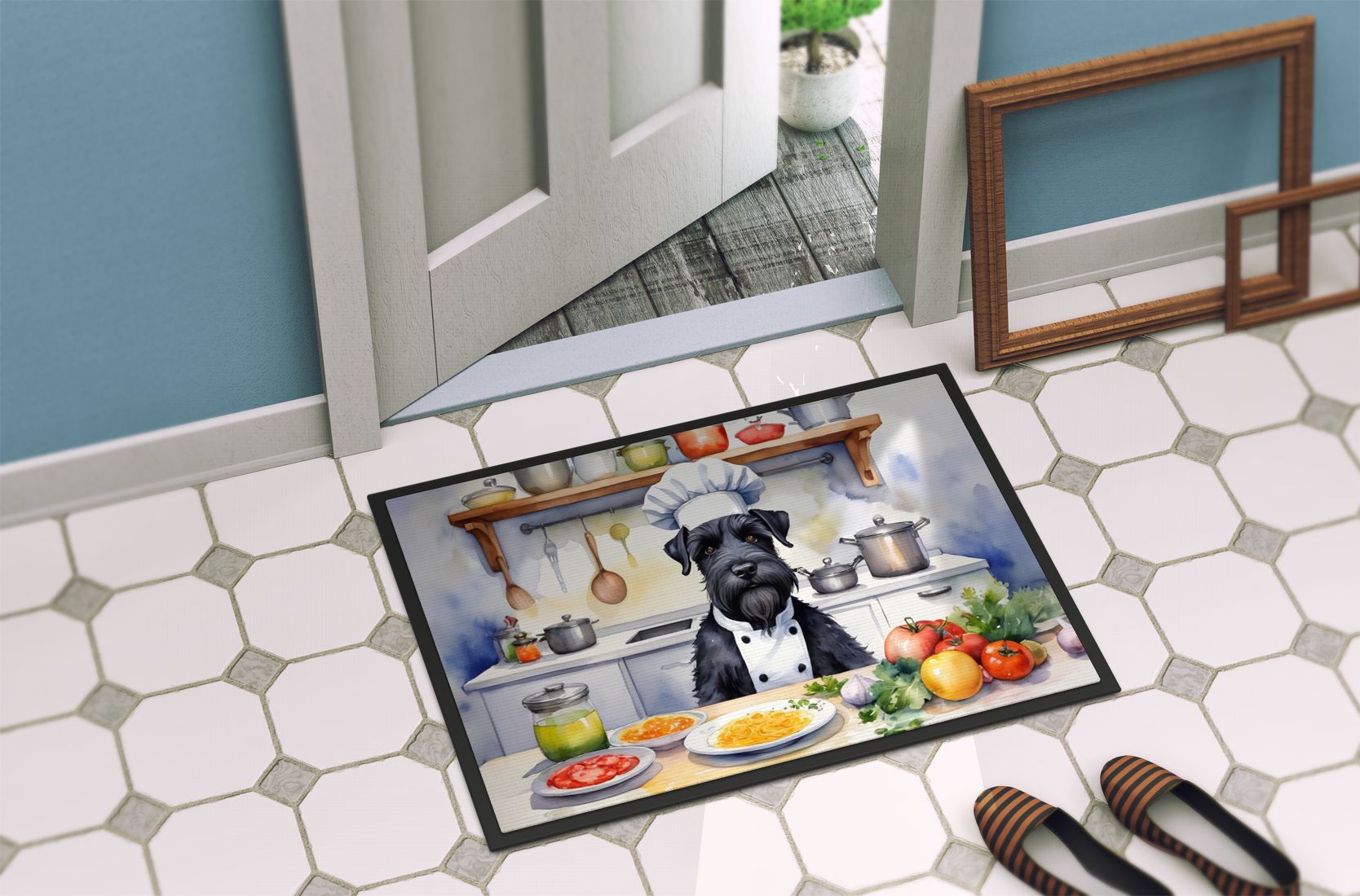 Giant Schnauzer The Chef Doormat Front Door Mat Indoor Outdoor Rugs for Entryway, Non Slip Washable Low Pile, 24H X 36W
