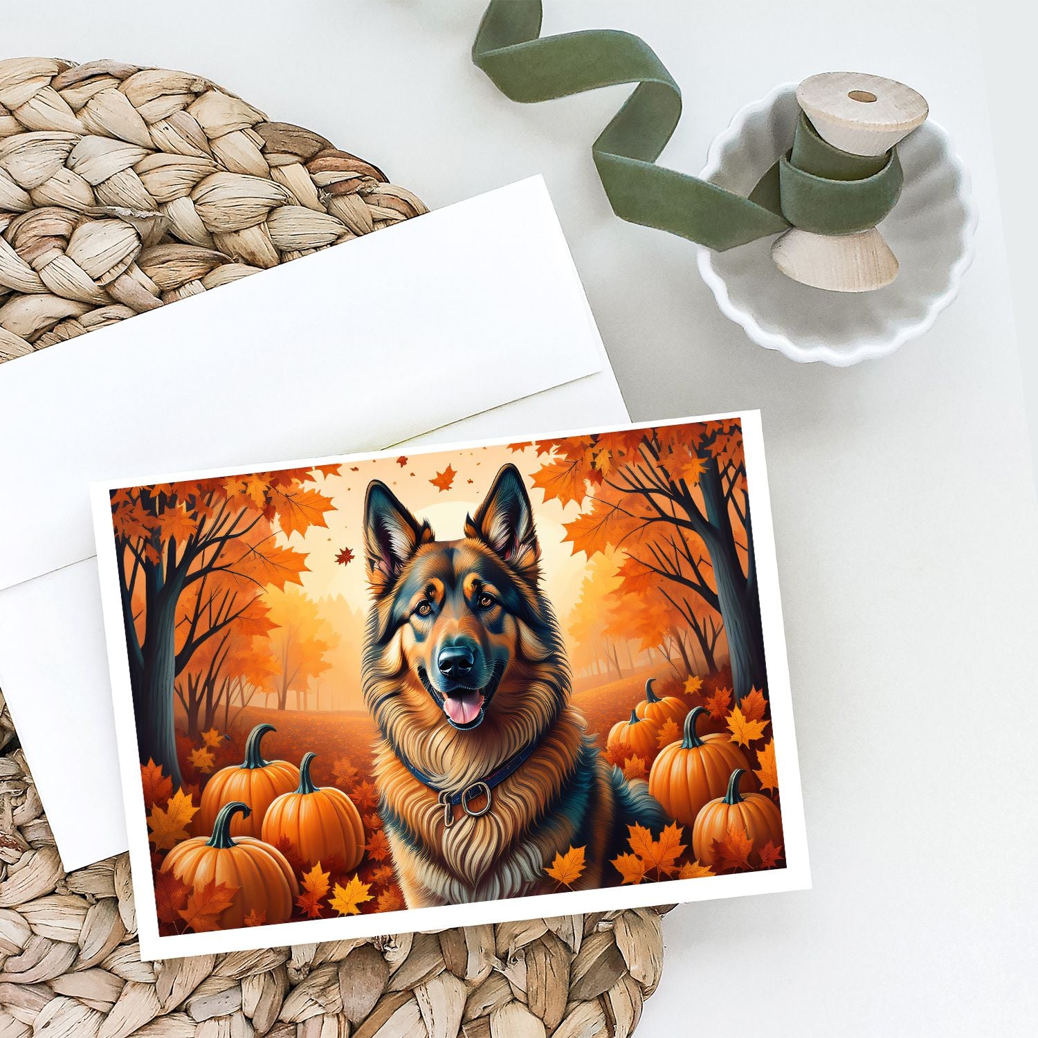 Belgian Tervuren Fall Greeting Cards Pack of 8 Blank Cards with Envelopes Whimsical A7 Size 5x7 Blank Note Cards