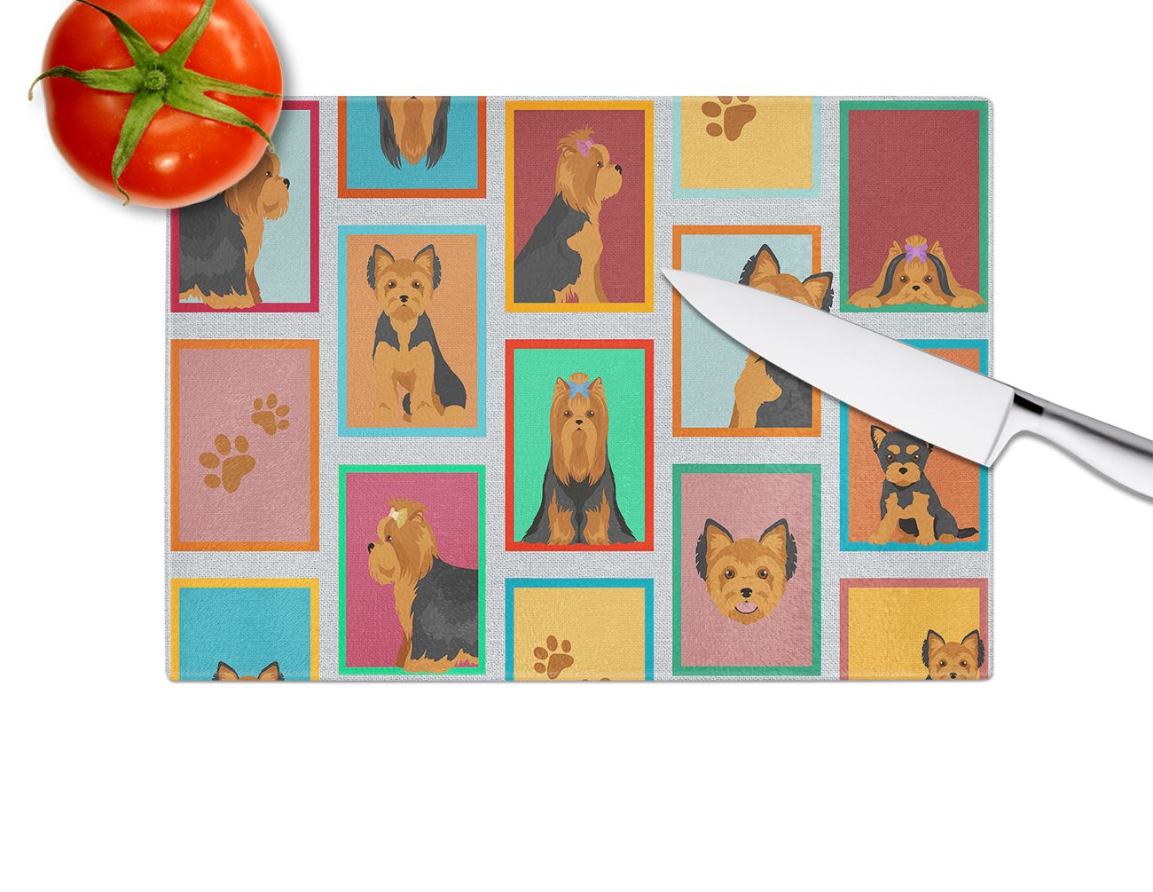 NEW Lots of Black and Tan Yorkie Glass Cutting Board Decorative Tempered Glass Kitchen Cutting and Serving Board Large Size Chopping Board