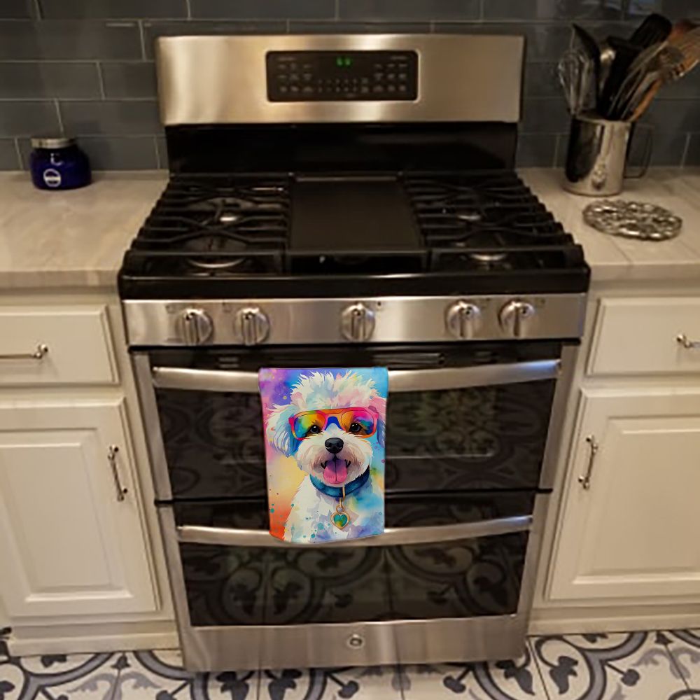 Bichon Frise Hippie Dawg Kitchen Towel Dish Cloths Guest Hand Towel Decorative Bathroom Towel for Face,Tea, Dishcloth, Kitchen and Bath