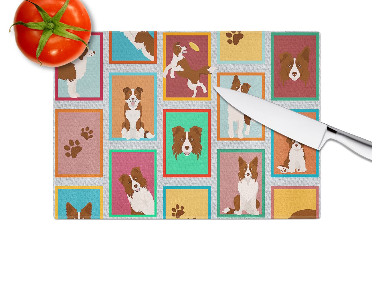 NEW Lots of Red Border Collie Glass Cutting Board Decorative Tempered Glass Kitchen Cutting and Serving Board Large Size Chopping Board