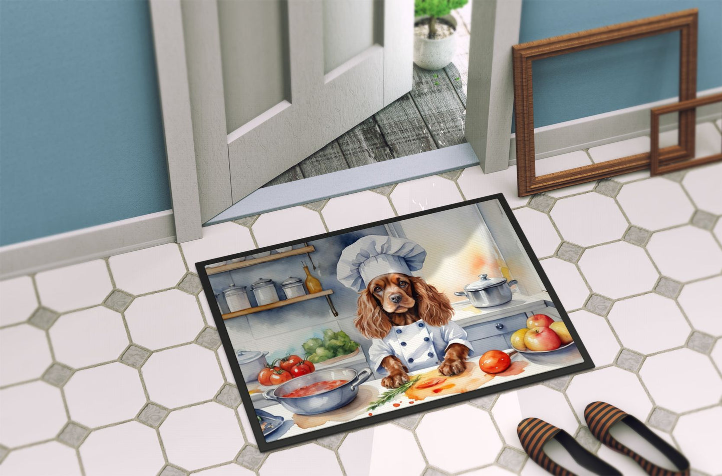 Cocker Spaniel The Chef Doormat Front Door Mat Indoor Outdoor Rugs for Entryway, Non Slip Washable Low Pile, 24H X 36W