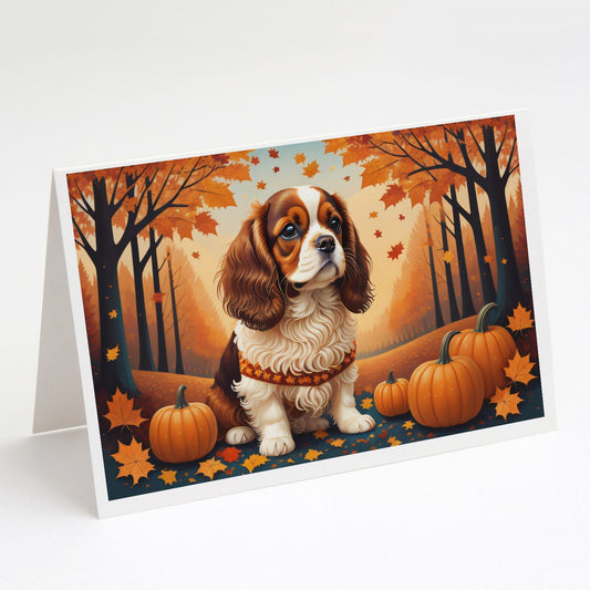 Cavalier Spaniel Fall Greeting Cards Pack of 8 Blank Cards with Envelopes Whimsical A7 Size 5x7 Blank Note Cards